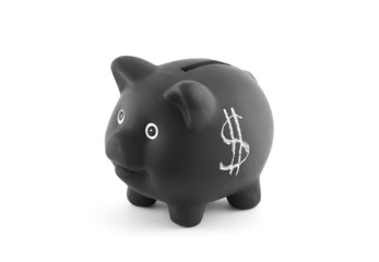 Black piggy bank with dollar sign. Clipping path included.
