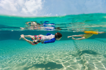 Kids having fun swimming on summer vacation
