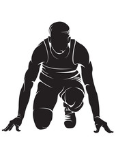 Runner. Crouch start. Vector silhouette isolated on white