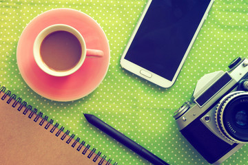 Cup of Coffee in coffee shop vintage color tone style