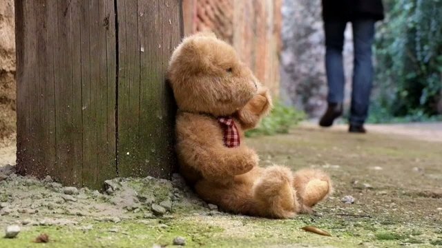 Osito de peluche abandonado en medio de la calle. Abandono y Nostalgia: El Osito de Peluche Olvidado en el Callej&oacute;n