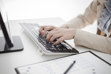 woman hand with business report
