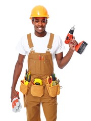 Handyman isolated white background.