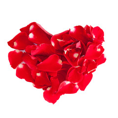heart of red rose petals isolated on white