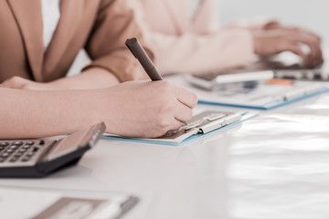 Business people discussing the charts and graphs showing the res