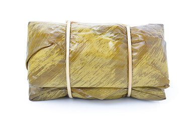 Suman, sticky rice stuffed with bananas, Isolated on white backg