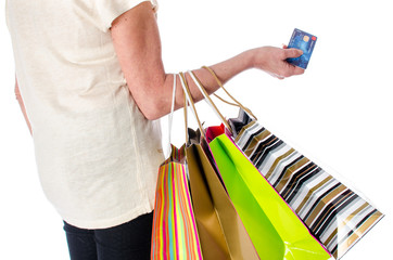 Woman with shopping bags and credit card