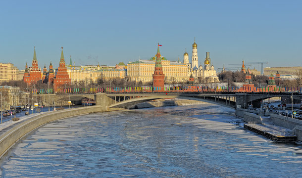 Moscow, view of the Moscow Kremlin in winter