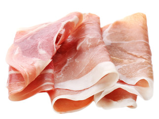 Sliced of jamon isolated on white background