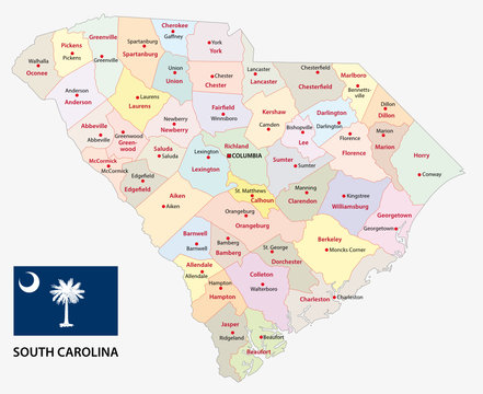 south carolina administrative map with flag
