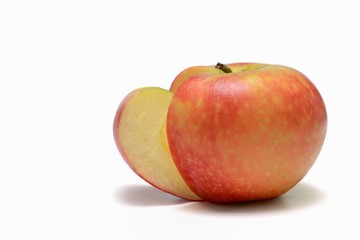 Two Apples, one cut with knife