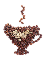 Cup shaped coffee beans isolated on white
