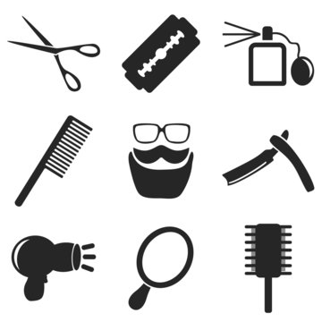 Barber web and mobile icons collections. Vector.