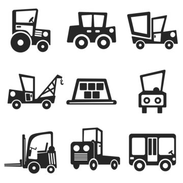 Cars web and mobile icons set. Vector.