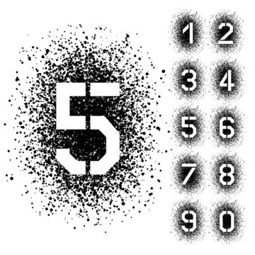 Vector Spray Stencil Angular Font Numbers