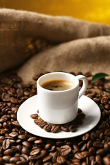 Cup of coffee on wooden table