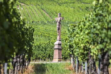 Old Cross and Jesus Christ Figure in the Vineyard, Alsace