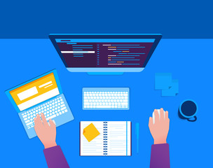 Man with computer and laptop