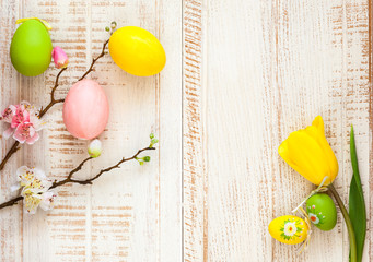 easter eggs and  spring flowers