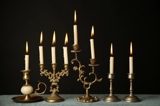 Retro candlesticks with candles