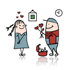 Woman and repairman, sketch for your design