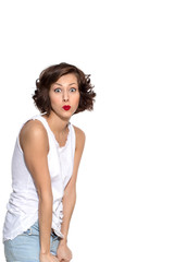 Fototapeta premium Young sexy shirt emotion exited surprised isolated white