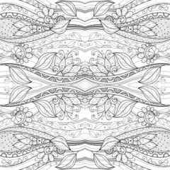 Seamless Monochrome Floral Pattern (Vector). Hand Drawn Texture 