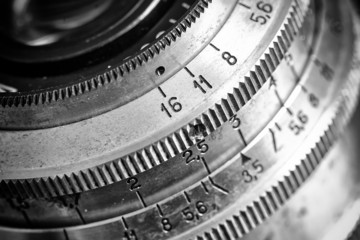Close up of the part of old camera.