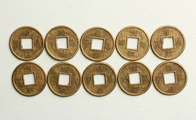 Feng shui coins isolated on white