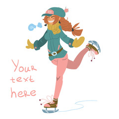 Vector cartoon Girl on Skates.