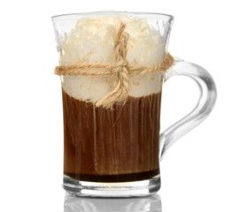 Cup of coffee with cream isolated on white