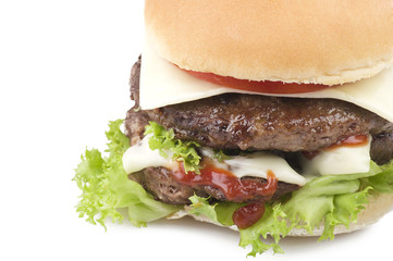 Sandwich big Hamburger close up on white
