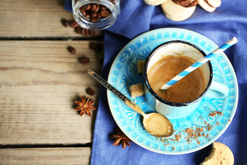 Beautiful composition with dirty cup of cappuccino