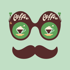 Colorful hipster vintage sunglasses with fragrant coffee.