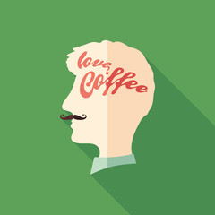 Love coffee flat square icon with long shadows.