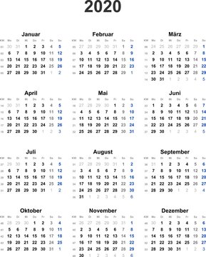 Kalender 2020 universal - ohne Feiertage