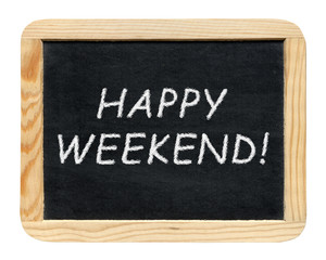 Obraz premium Blackboard with Happy weekend! phrase