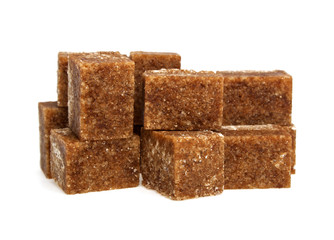 Brown sugar cubes on a white background