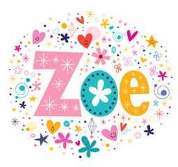 Zoe female name decorative lettering type design