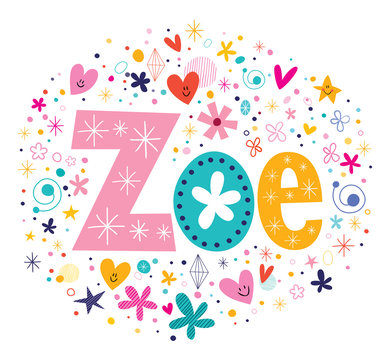 Zoe female name decorative lettering type design