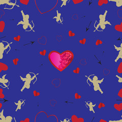 Obraz na płótnie Canvas Seamless pattern with cupids and hearts. Vector set 1