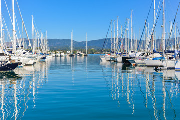 Harbuor with yachts and sailboats