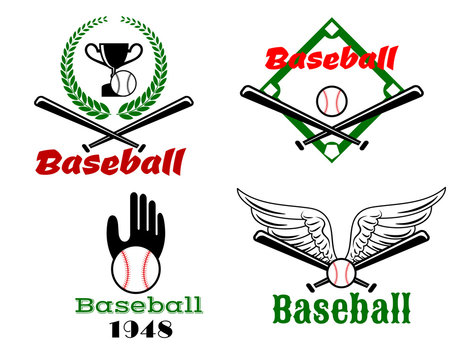 Baseball emblems with crossed bats and balls
