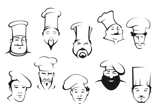 Chef or cook characters in cartoon sketch style