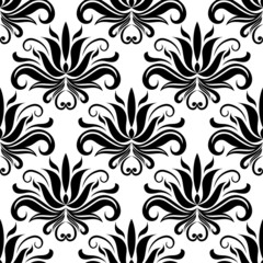 Fototapeta premium Seamless damask pattern with stylized black flowers