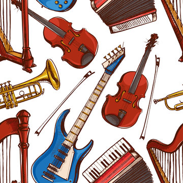 seamless background with Musical instruments