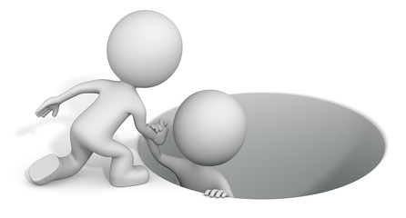 Reaching hand.The dude 3D character helping buddy.