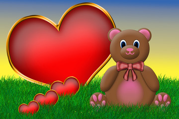 Valentine's Teddy Bear Sitting Beside a Big Heart