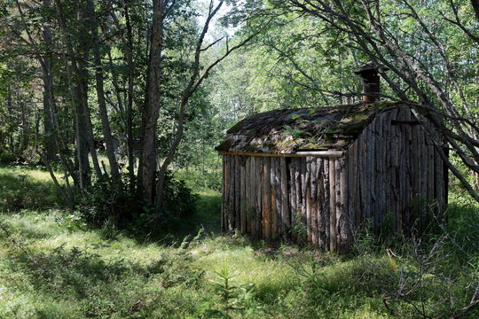 Alte Holzhütte in einem Wald