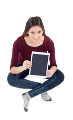 Naklejka premium Pretty girl showing her tablet